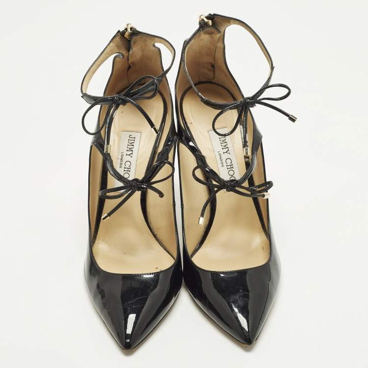 Pre Owned Jimmy Choo Hoops Size 39.5 Black Patent Leather Pumps