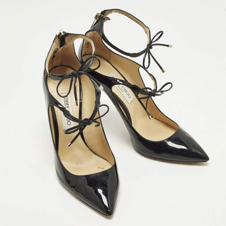 Pre Owned Jimmy Choo Hoops Size 39.5 Black Patent Leather Pumps
