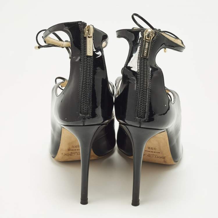 Pre Owned Jimmy Choo Hoops Size 39.5 Black Patent Leather Pumps