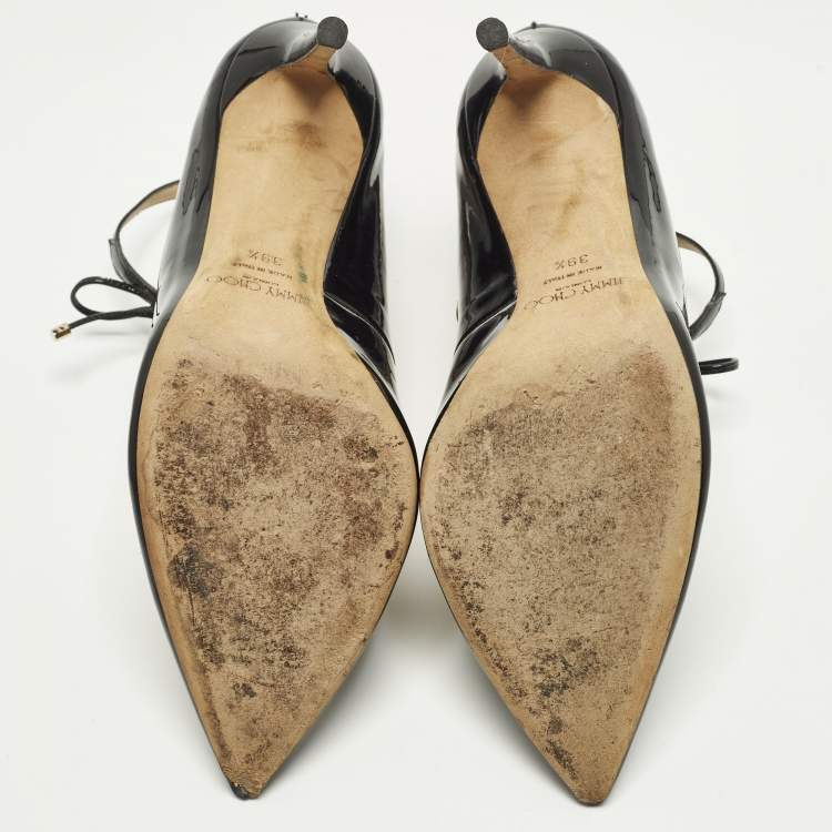 Pre Owned Jimmy Choo Hoops Size 39.5 Black Patent Leather Pumps