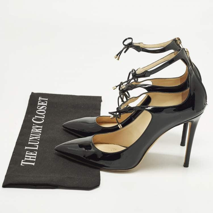 Pre Owned Jimmy Choo Hoops Size 39.5 Black Patent Leather Pumps