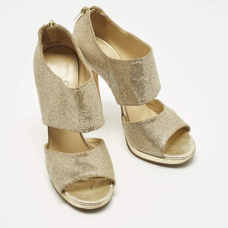 Pre Owned Jimmy Choo Private Size 36.5 Metallic Glitter Ankle Strap Sandals