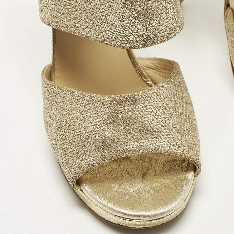 Pre Owned Jimmy Choo Private Size 36.5 Metallic Glitter Ankle Strap Sandals