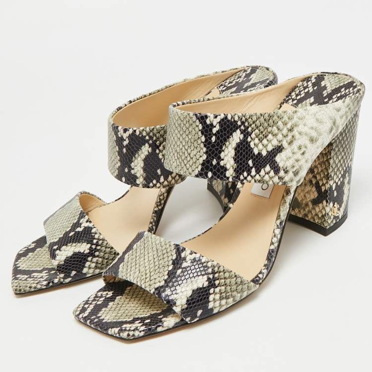Pre Owned Jimmy Choo Size 40 Grey/Black Python Embossed Leather Mules