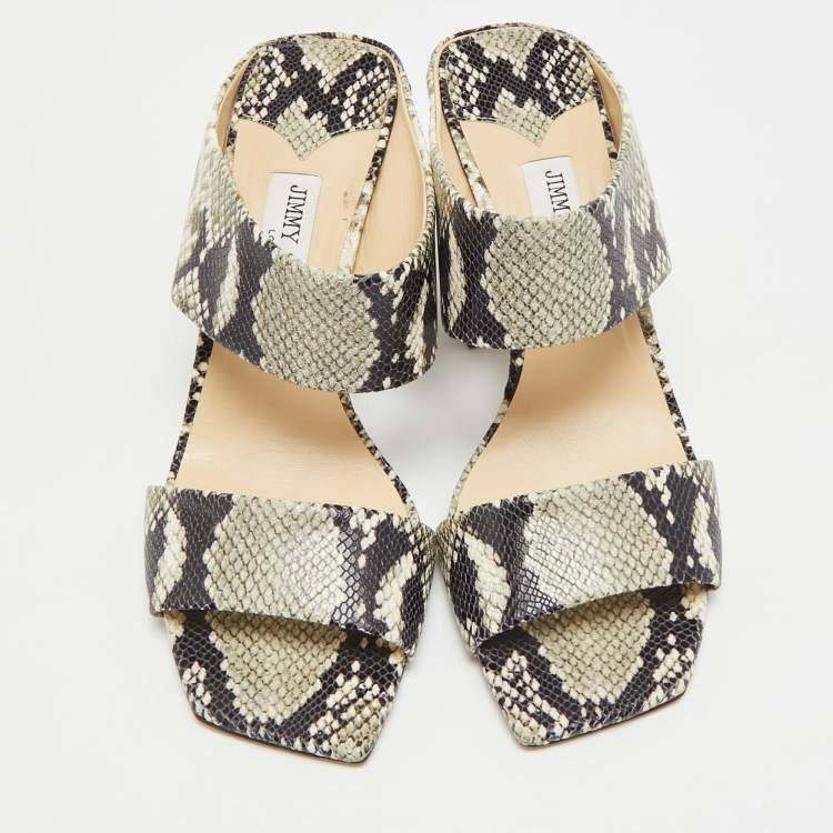 Pre Owned Jimmy Choo Size 40 Grey/Black Python Embossed Leather Mules
