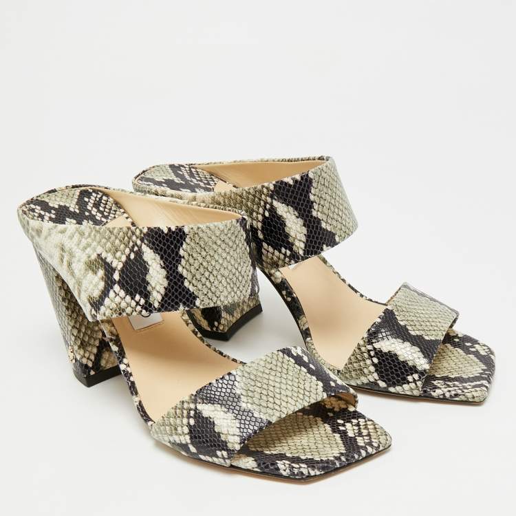 Pre Owned Jimmy Choo Size 40 Grey/Black Python Embossed Leather Mules