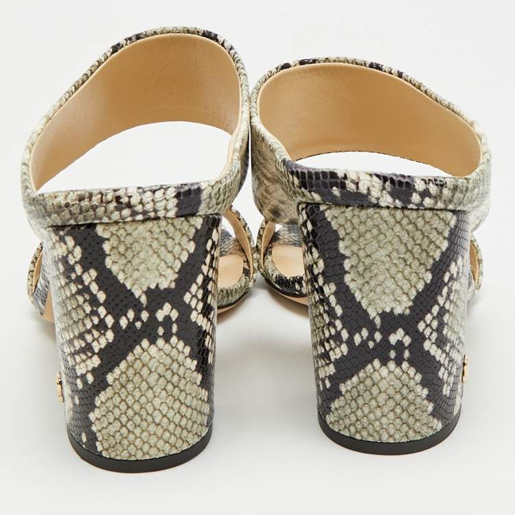 Pre Owned Jimmy Choo Size 40 Grey/Black Python Embossed Leather Mules
