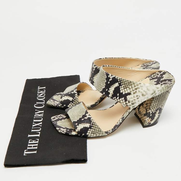 Pre Owned Jimmy Choo Size 40 Grey/Black Python Embossed Leather Mules