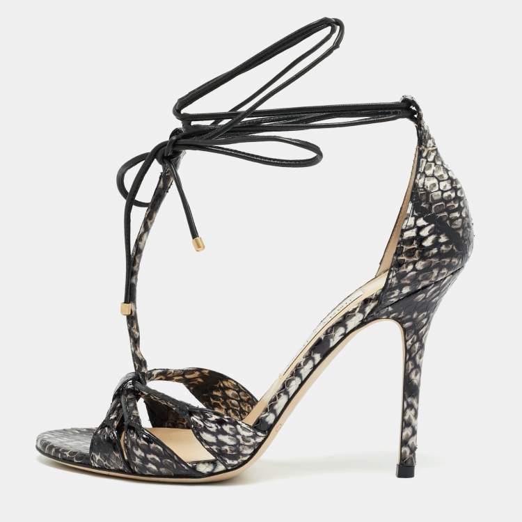 Pre Owned Jimmy Choo Size 38 Multicolor Python Leather T- Strap Sandals