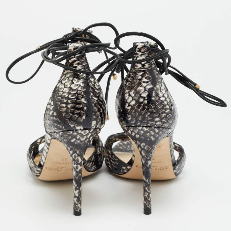 Pre Owned Jimmy Choo Size 38 Multicolor Python Leather T- Strap Sandals