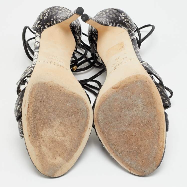 Pre Owned Jimmy Choo Size 38 Multicolor Python Leather T- Strap Sandals