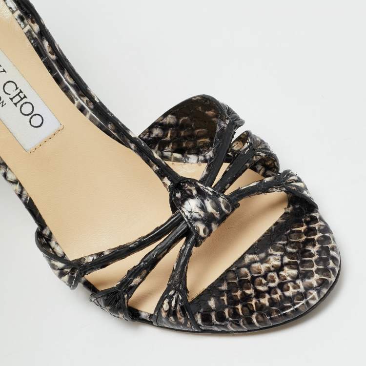 Pre Owned Jimmy Choo Size 38 Multicolor Python Leather T- Strap Sandals
