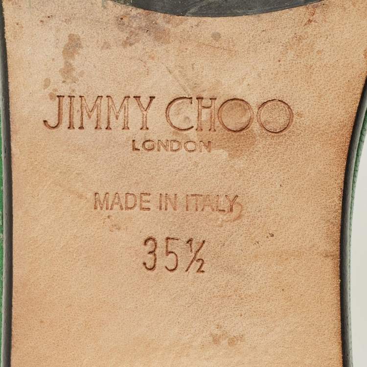 Pre Owned Jimmy Choo Nanda Size 35.5 Green Snakeskin Leather Flat Slides