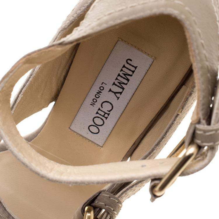 Pre Owned Jimmy Choo Grey Nubuck Leora Platform Wedge Ankle Strap Sandals Size 36.5