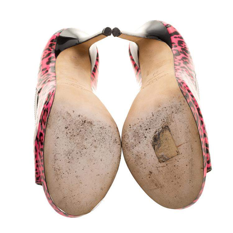 Pre Owned Jimmy Choo Pink Leopard Print Patent Leather Gesture Platform Pumps Size 36