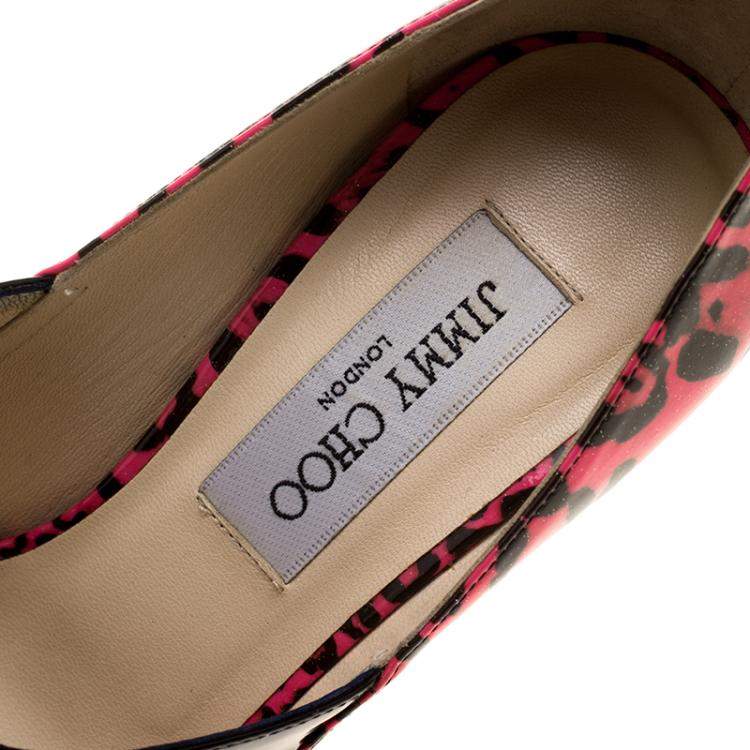 Pre Owned Jimmy Choo Pink Leopard Print Patent Leather Gesture Platform Pumps Size 36