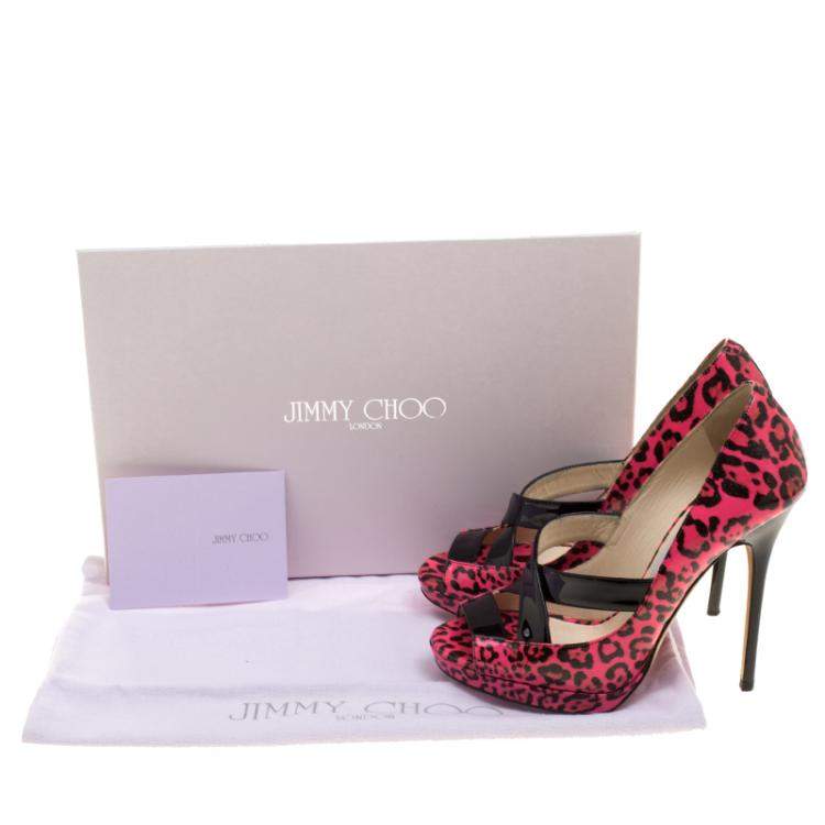 Pre Owned Jimmy Choo Pink Leopard Print Patent Leather Gesture Platform Pumps Size 36