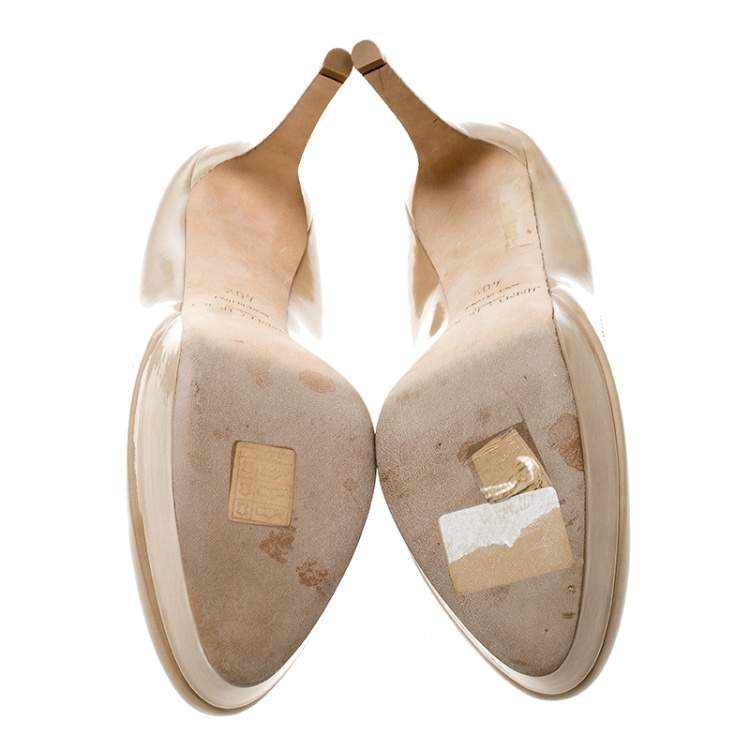 Pre Owned Jimmy Choo Beige Patent Leather Alex Platform Pumps Size 40.5