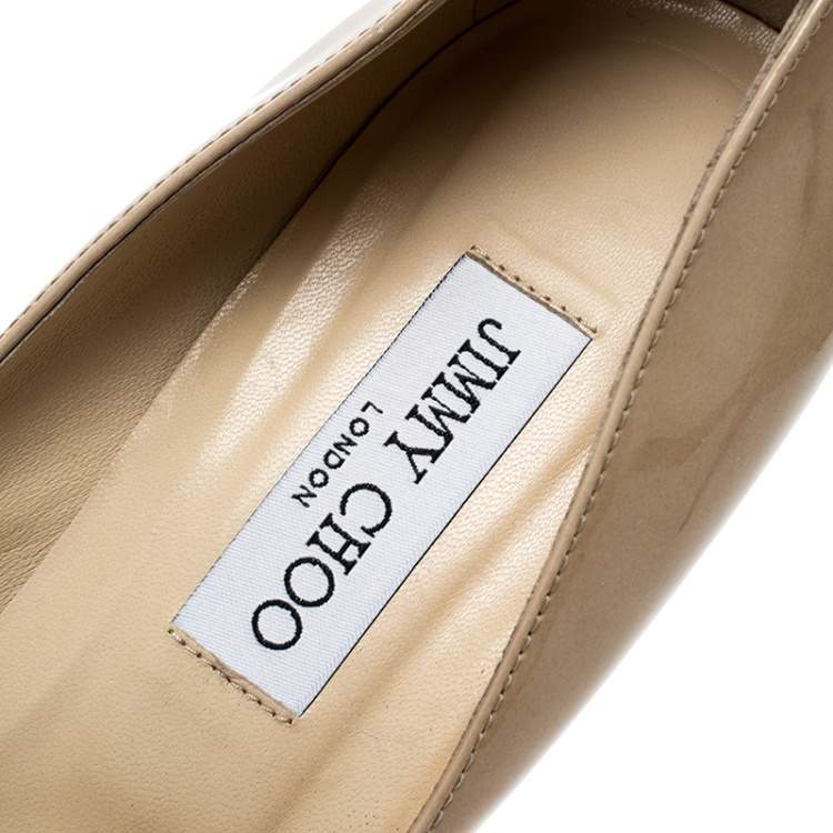 Pre Owned Jimmy Choo Beige Patent Leather Alex Platform Pumps Size 40.5