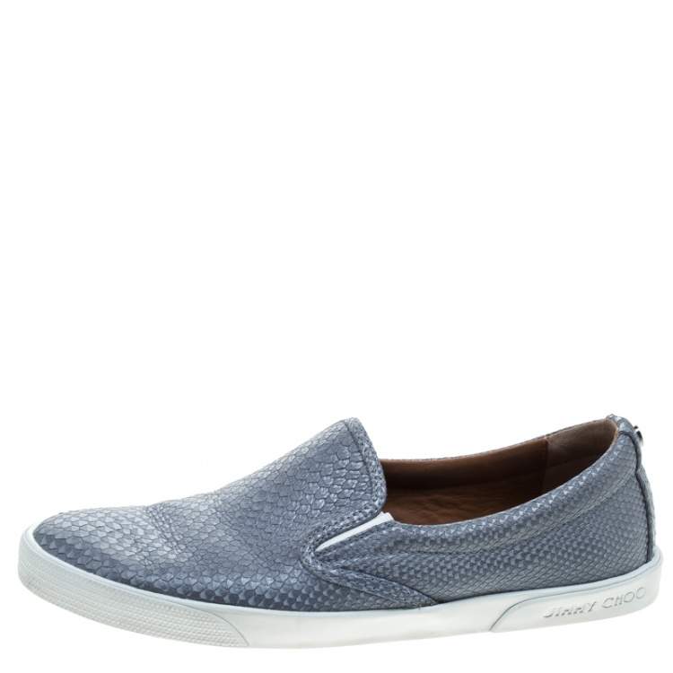 Pre Owned Jimmy Choo Metallic Grey Python Embossed Leather Demi Slip-On Sneakers Size 39