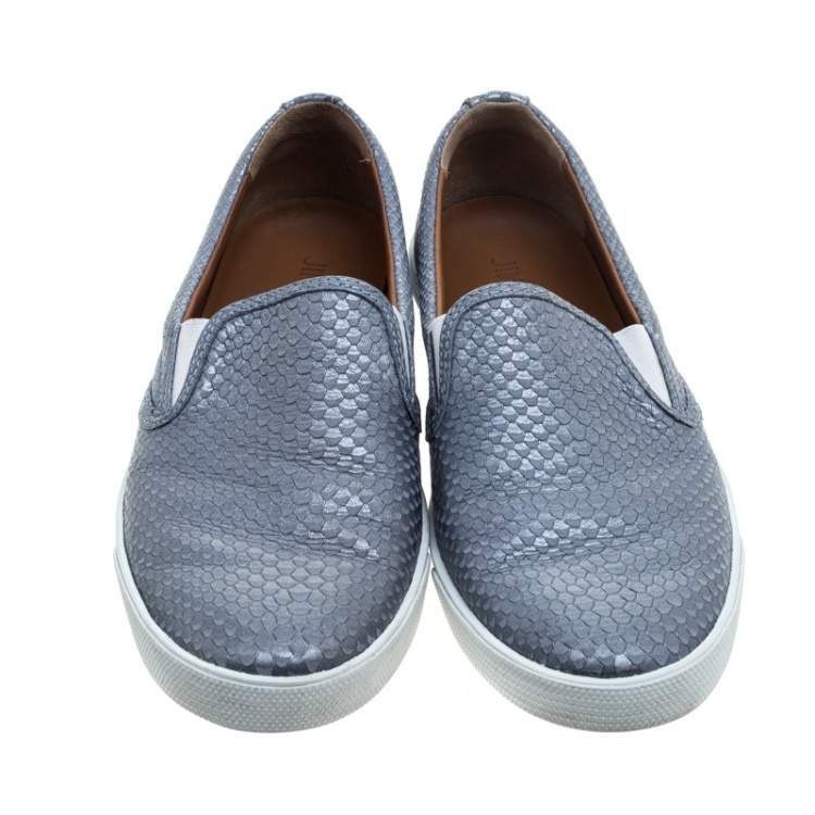 Pre Owned Jimmy Choo Metallic Grey Python Embossed Leather Demi Slip-On Sneakers Size 39