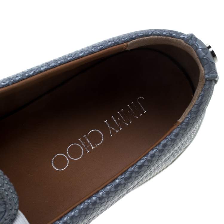 Pre Owned Jimmy Choo Metallic Grey Python Embossed Leather Demi Slip-On Sneakers Size 39