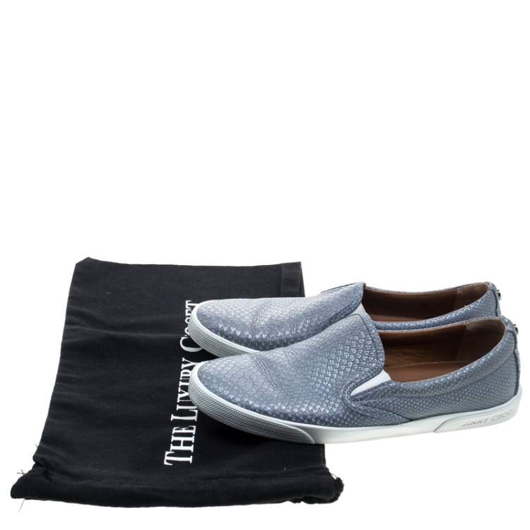 Pre Owned Jimmy Choo Metallic Grey Python Embossed Leather Demi Slip-On Sneakers Size 39