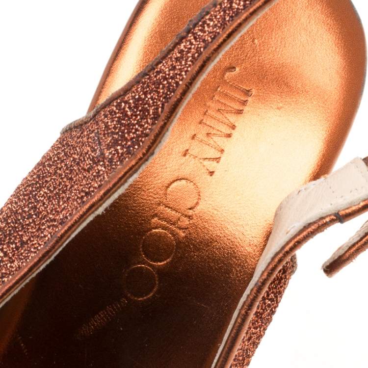 Pre Owned Jimmy Choo Metallic Pop Orange Lurex Prova Slingback Cork Wedge Sandals Size 41