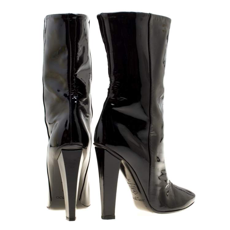 Pre Owned Jimmy Choo Black Patent Leather Mid Calf Boots Size 38