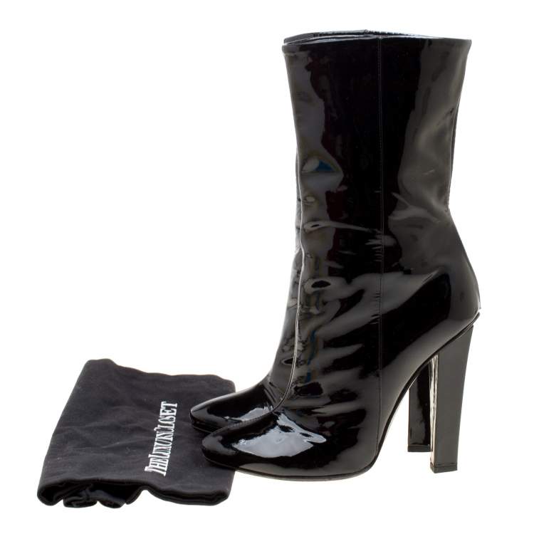Pre Owned Jimmy Choo Black Patent Leather Mid Calf Boots Size 38