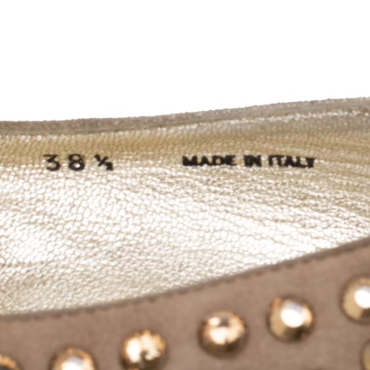 Pre Owned Jimmy Choo Beige Suede Wheel Crystal Studded Smoking Slippers Size 38.5