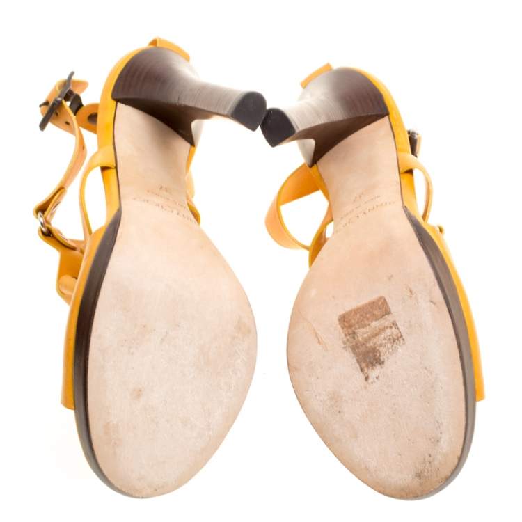 Pre Owned Jimmy Choo Mustard Yellow Studded Leather Cage Sandals Size 37