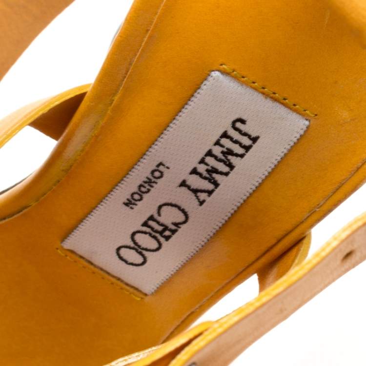 Pre Owned Jimmy Choo Mustard Yellow Studded Leather Cage Sandals Size 37