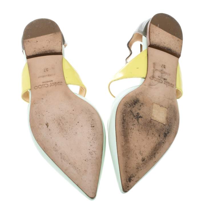 Pre Owned Jimmy Choo Multicolor Leather Ankle Strap D'orsay Pointed Toe Flats Size 37