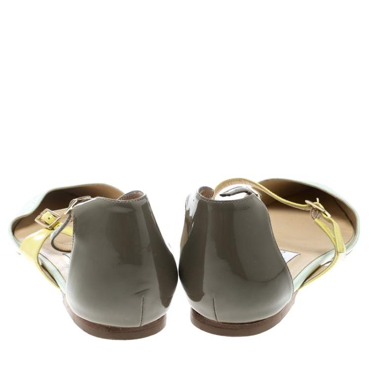 Pre Owned Jimmy Choo Multicolor Leather Ankle Strap D'orsay Pointed Toe Flats Size 37