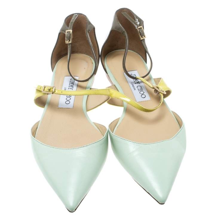 Pre Owned Jimmy Choo Multicolor Leather Ankle Strap D'orsay Pointed Toe Flats Size 37