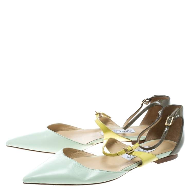 Pre Owned Jimmy Choo Multicolor Leather Ankle Strap D'orsay Pointed Toe Flats Size 37