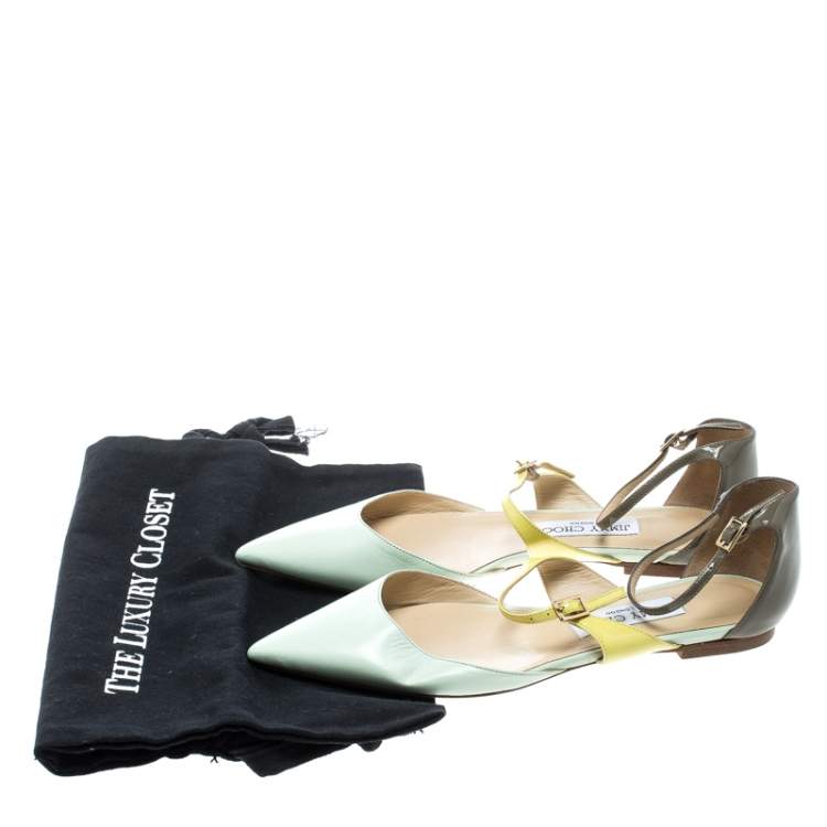 Pre Owned Jimmy Choo Multicolor Leather Ankle Strap D'orsay Pointed Toe Flats Size 37