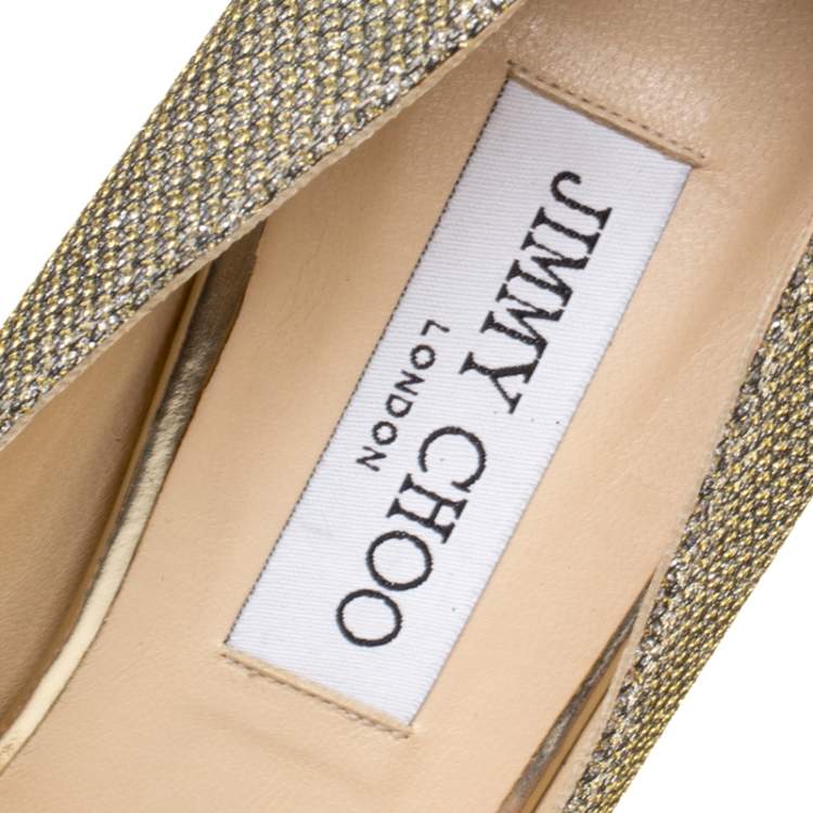 Pre Owned Jimmy Choo Metallic Gold Lamè Glitter Fabric Dahlia Platform Peep Toe Pumps Size 38