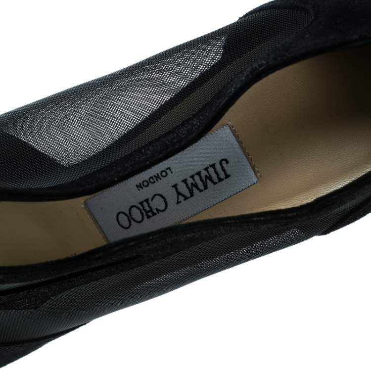 Pre Owned Jimmy Choo Black Mesh And Suede Marble Peep Toe Booties Size 38