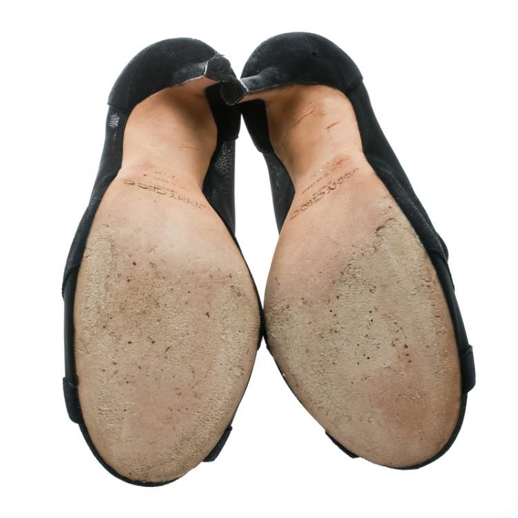 Pre Owned Jimmy Choo Black Mesh And Suede Marble Peep Toe Booties Size 36.5