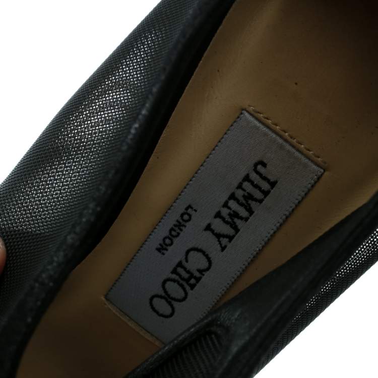 Pre Owned Jimmy Choo Black Mesh And Suede Marble Peep Toe Booties Size 36.5