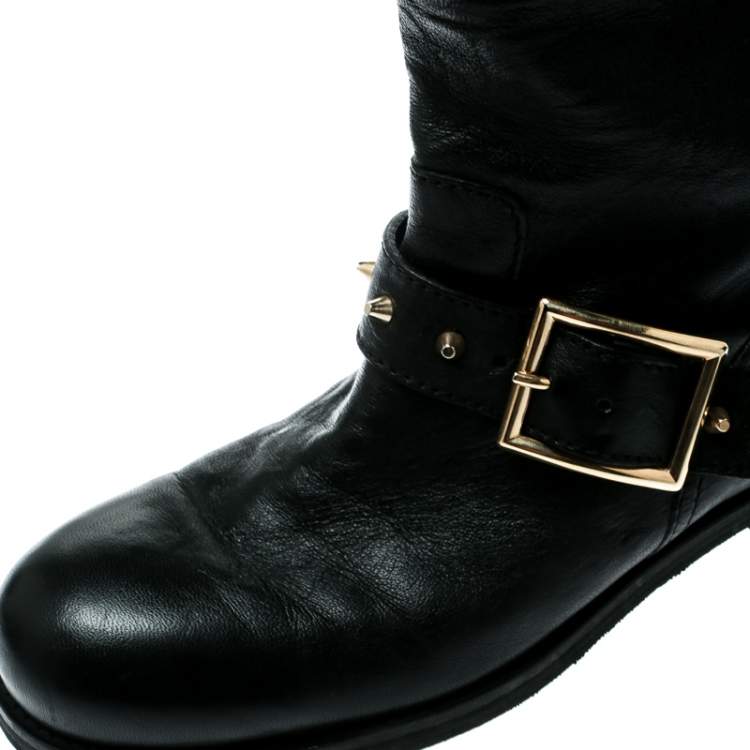 مملوكة مسبقًا Jimmy Choo Black Leather Youth Buckle Studded Ankle Boots Size 36.5