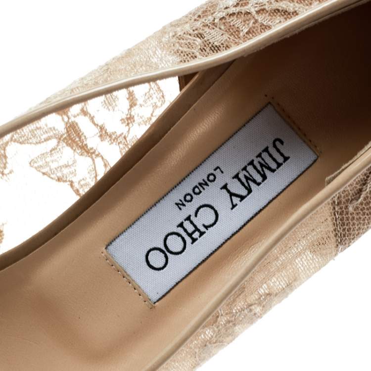 Pre Owned Jimmy Choo Beige Lace Luna Peep Toe Platform Pumps Size 40.5