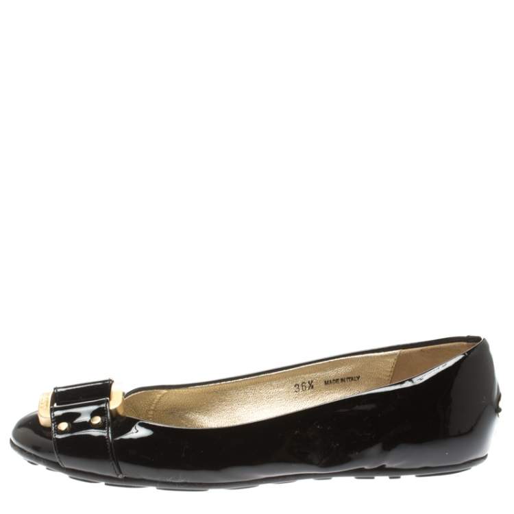 Pre Owned Jimmy Choo Black Patent Leather Morse Ballet Flats Size 36.5