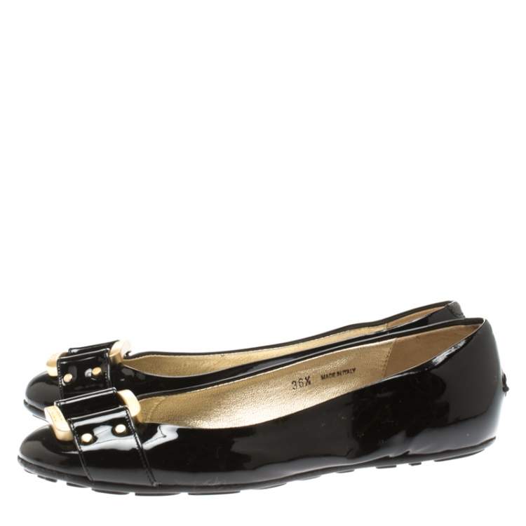 Pre Owned Jimmy Choo Black Patent Leather Morse Ballet Flats Size 36.5