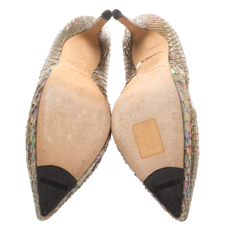 Pre Owned Jimmy Choo Metallic Gold Rainbow Python Leather George Pointed Toe Ankle Booties Size 36.5