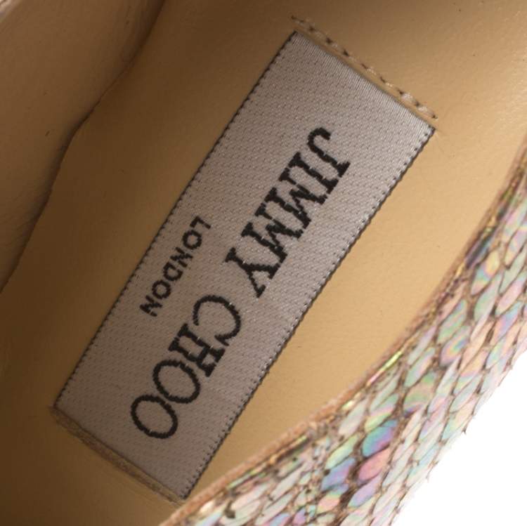 Pre Owned Jimmy Choo Metallic Gold Rainbow Python Leather George Pointed Toe Ankle Booties Size 36.5