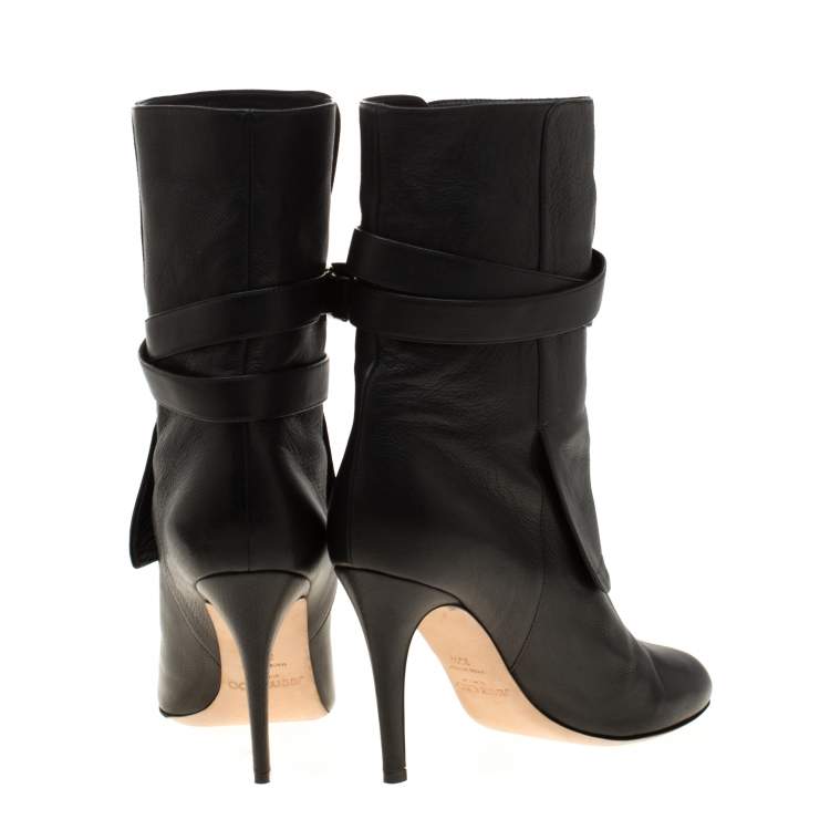 مملوكة مسبقًا Jimmy Choo Black Leather Blaine Buckle Detail Mid Calf Boots 39.5