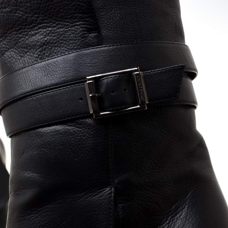 مملوكة مسبقًا Jimmy Choo Black Leather Blaine Buckle Detail Mid Calf Boots 39.5